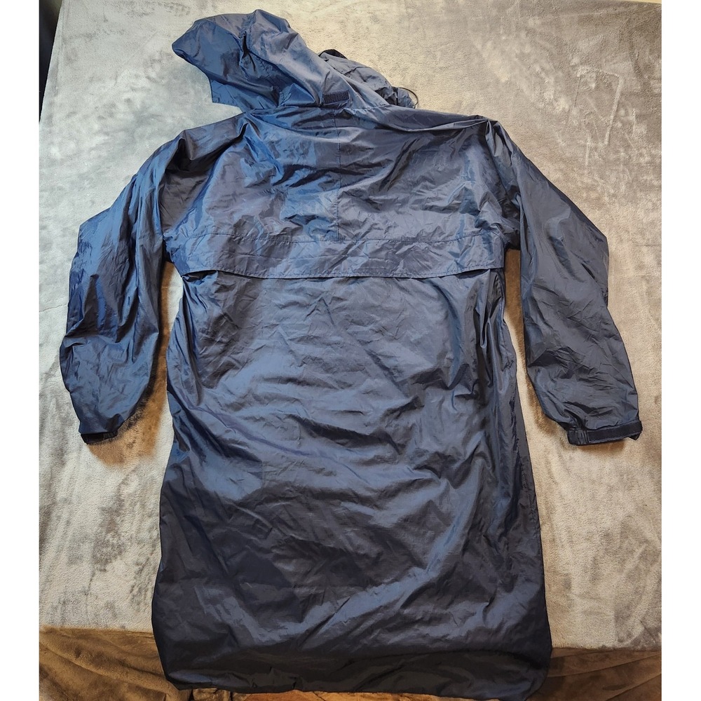 LL Bean Rain Jacket Mens Large Blue Trench Hooded Highland Parka Nylon Vintage